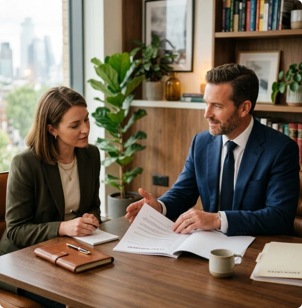 Family members meet with counsel to hire a criminal defense lawyer.