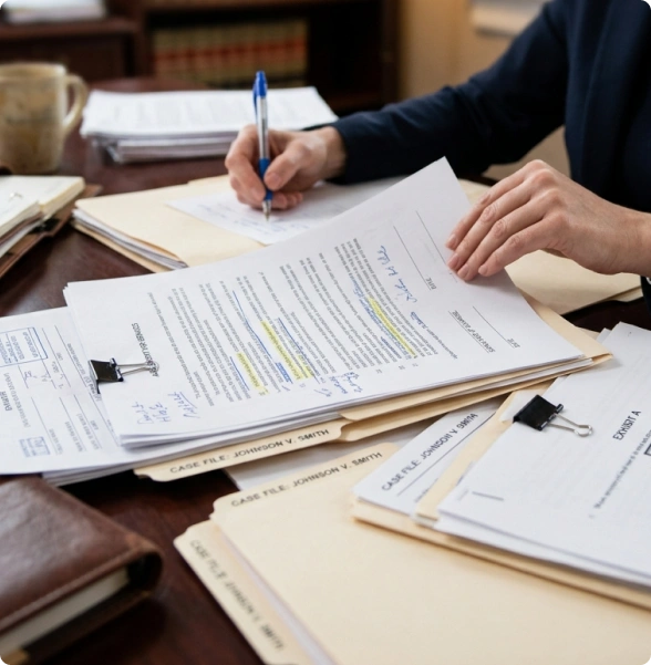 A property lawyer in Toronto checks title and transaction documents.