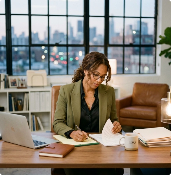 A criminal defense lawyer in Toronto reviews evidence with a client.