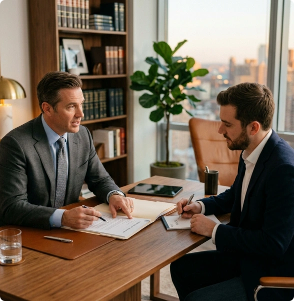 Clients receive legal services in the GTA during a professional office meeting.