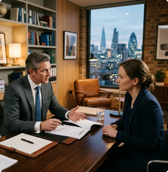 A criminal defense lawyer in Mississauga reviews evidence with a client.
