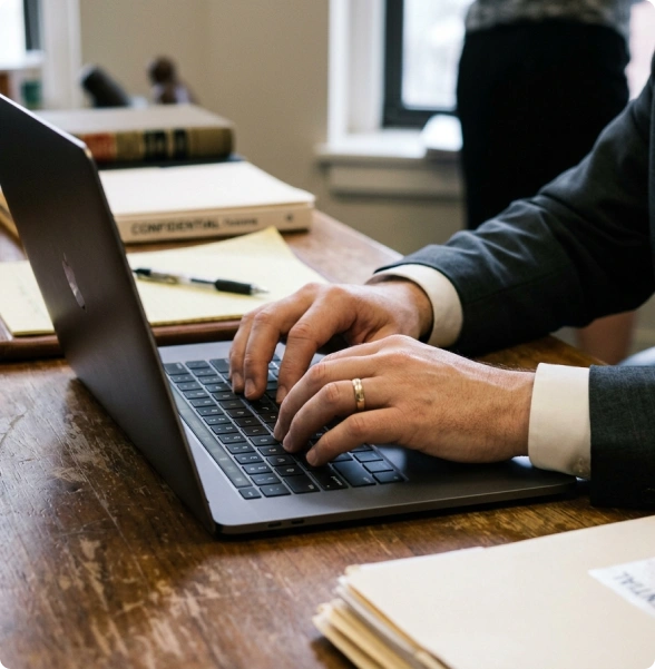 A criminal defense lawyer in Burlington discusses a case with a client.
