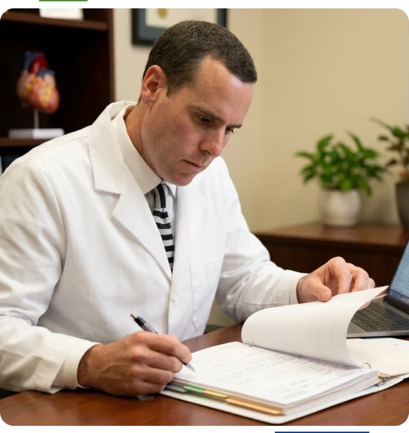 Physician expert witness meeting attorneys in New Jersey.