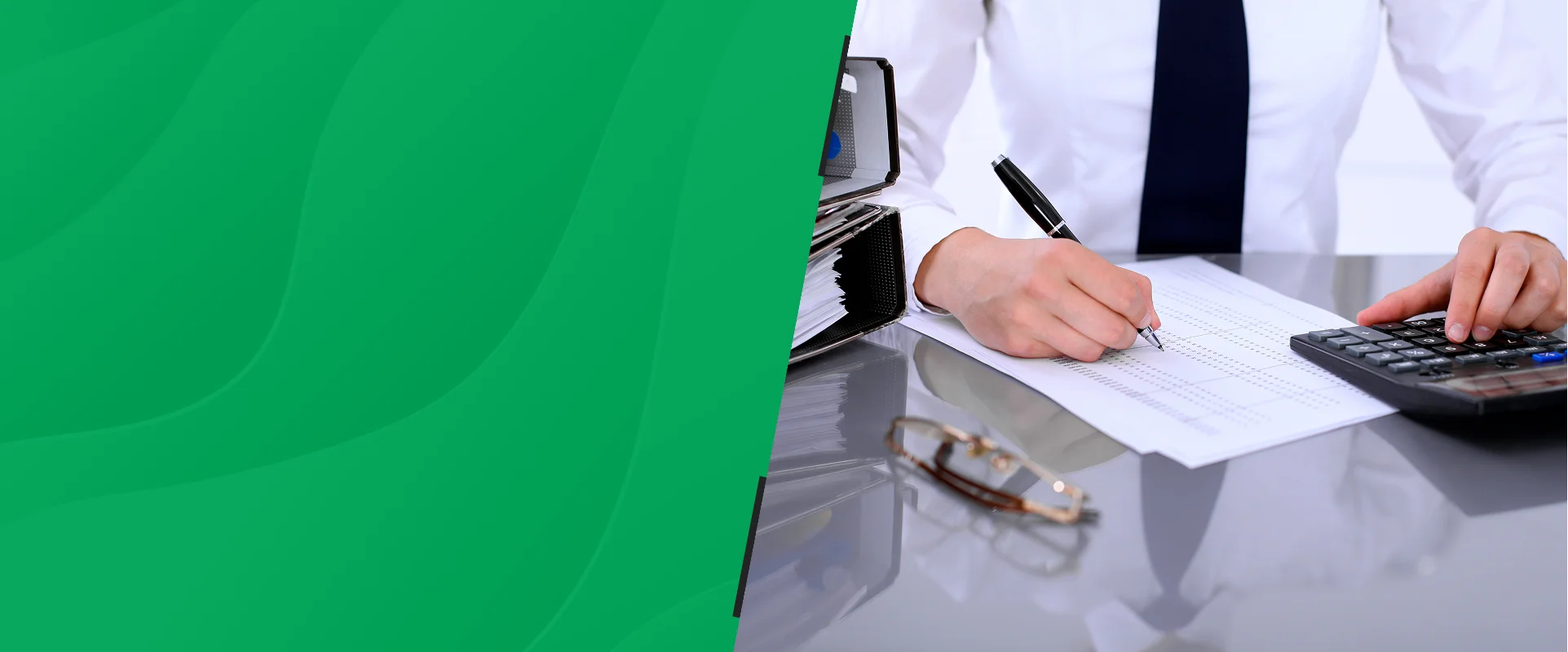 Small business accounting services professional reviewing financial records