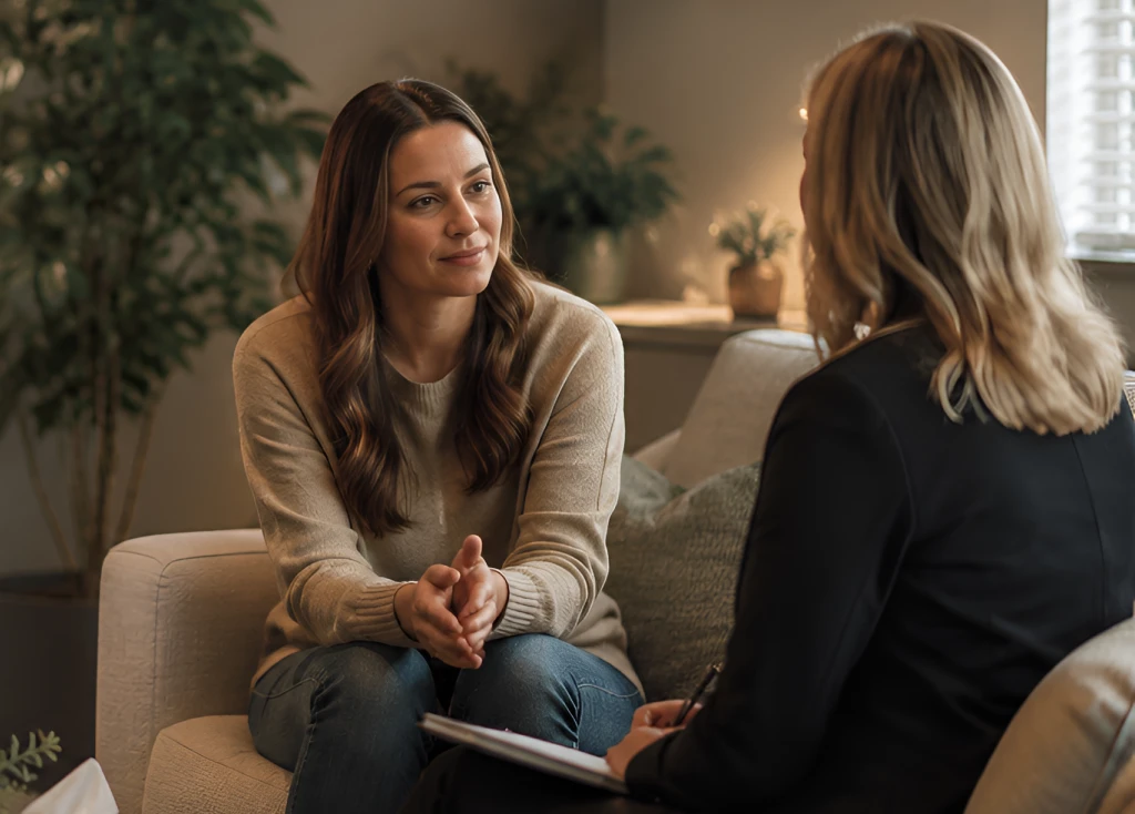 Psychotherapist in Toronto speaking with a client during a private therapy session