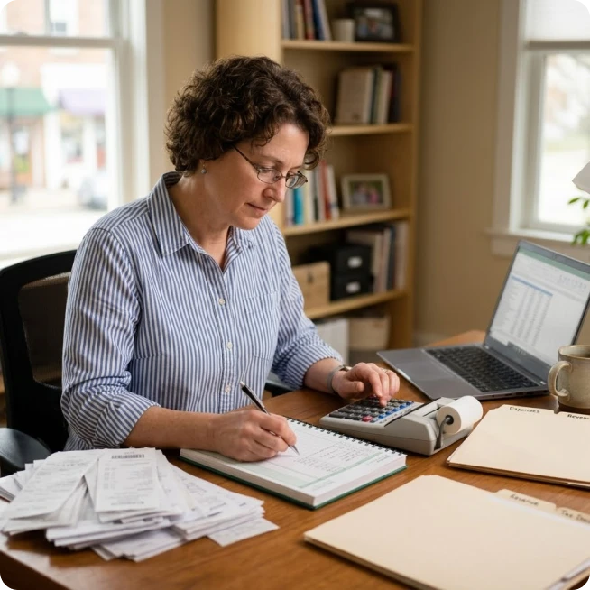 Accountant reviewing factory costs for manufacturing bookkeeping services in chicago