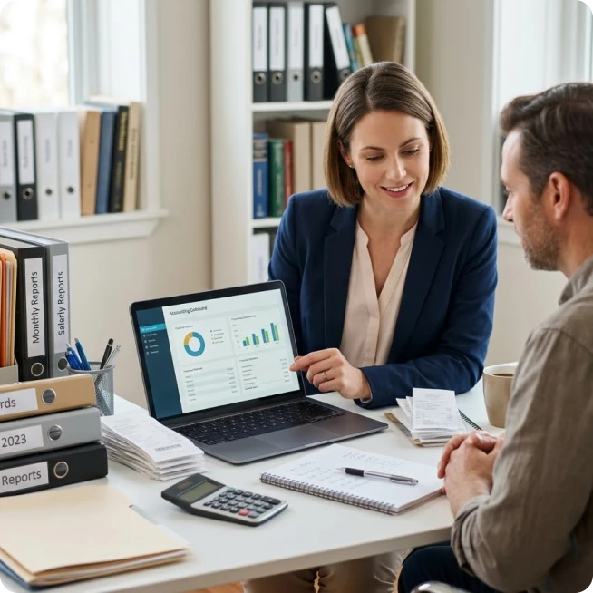 Accountant reviewing factory costs for manufacturing bookkeeping services in los angeles