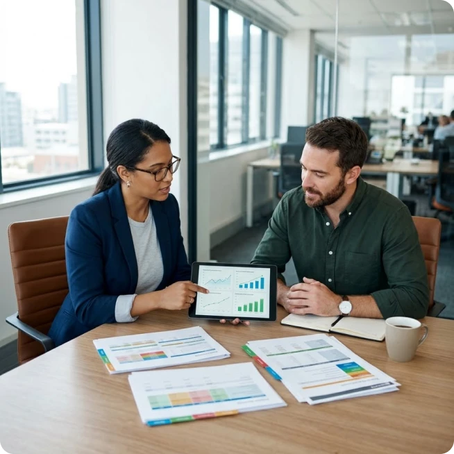 Accountant reviewing factory costs for manufacturing bookkeeping services in san francisco