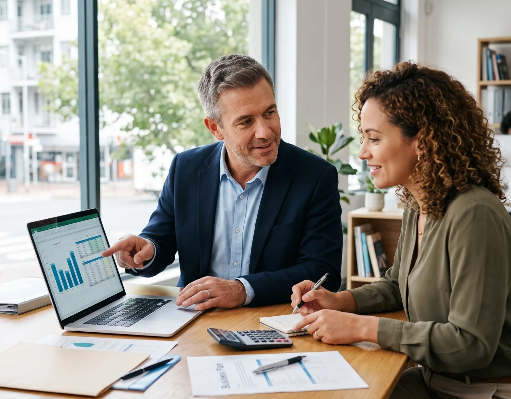 Bookkeeper reviewing financial reports for bookkeeping solutions