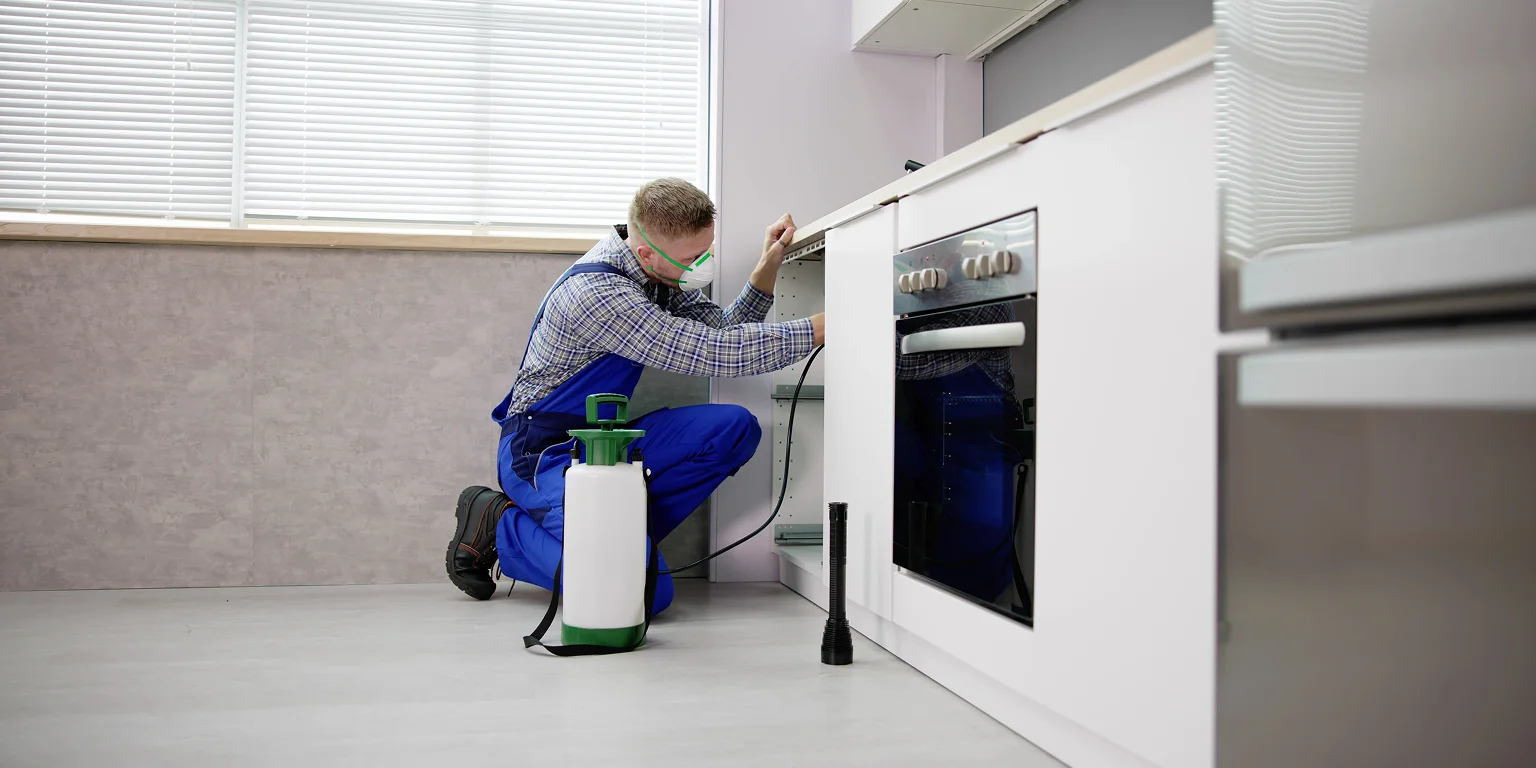 Technician performing residential pest extermination