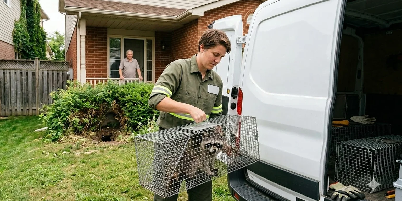 Technician performing humane wildlife removal
