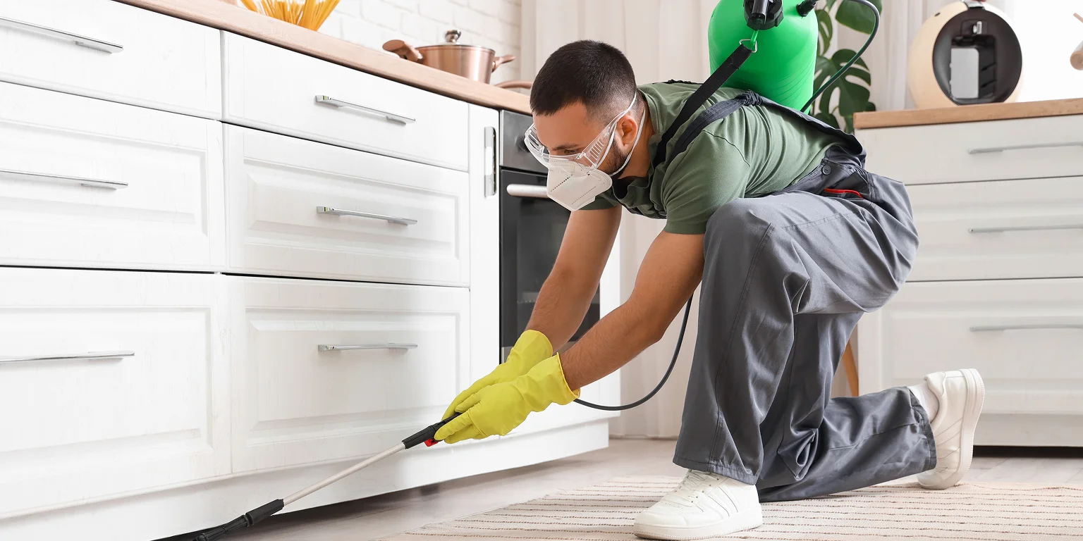 Technician performing residential insect elimination