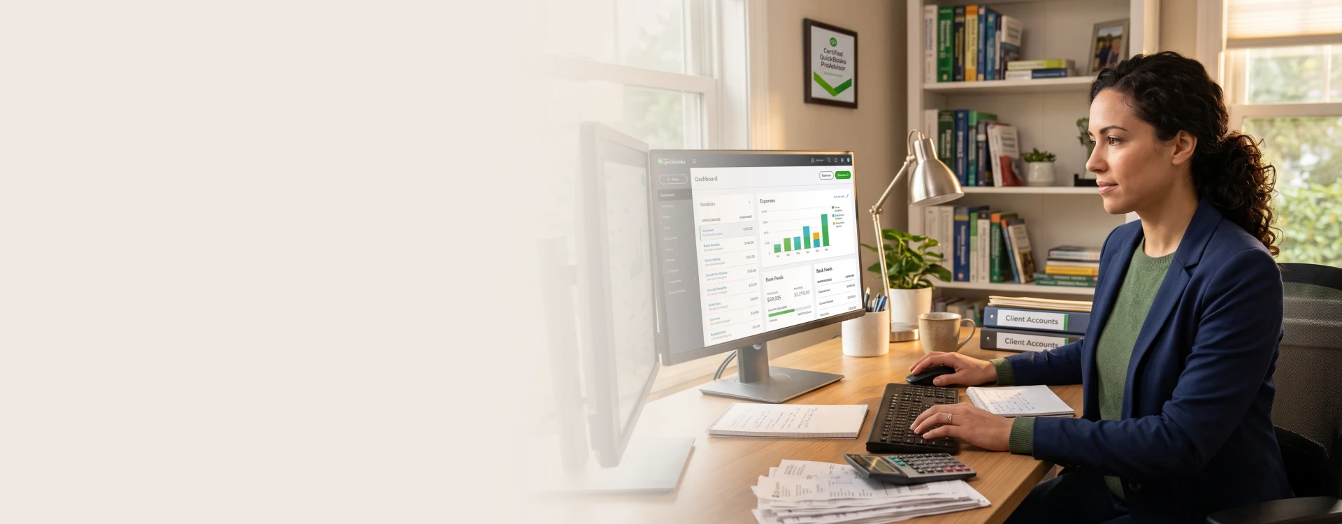 Bookkeeping services desk with reports