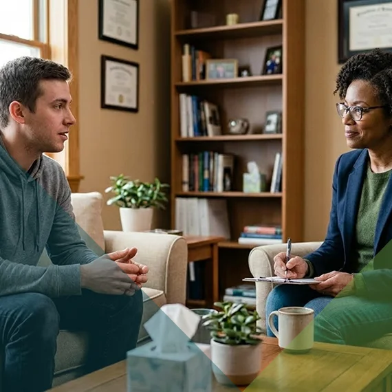Provider conducting telehealth therapy through a secure video session