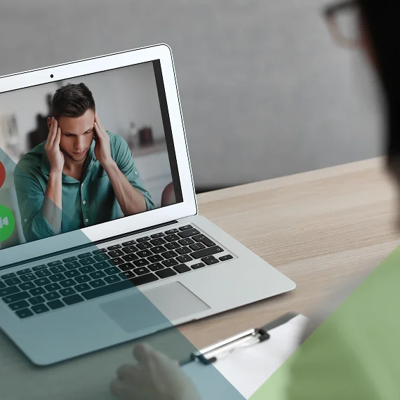 Patient participating in telehealth therapy from a private space