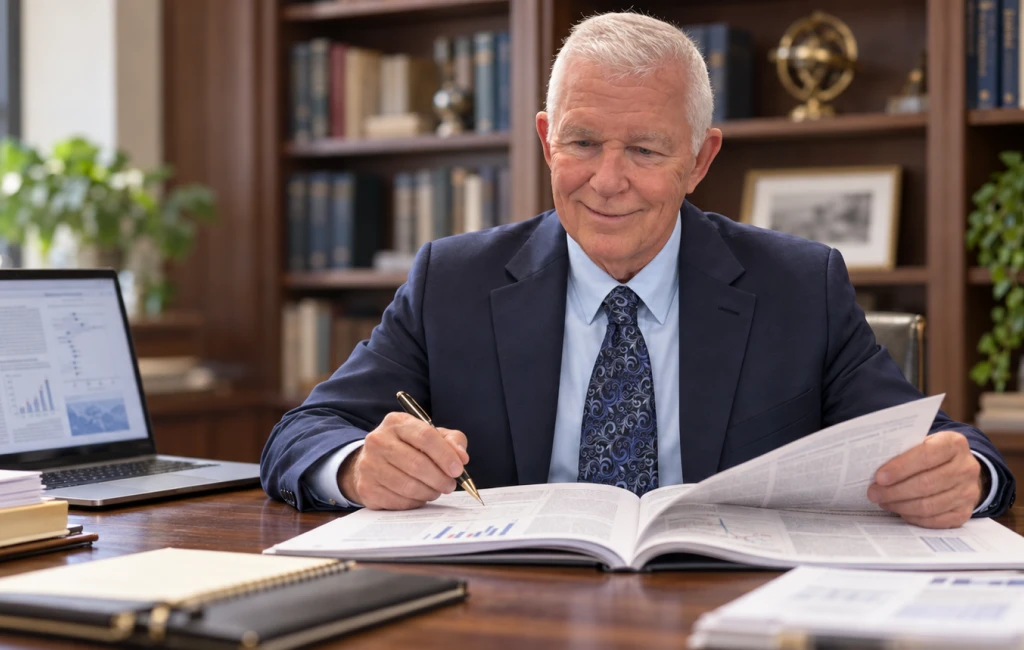 Dr. Brown conducting medicolegal literature analysis at his desk