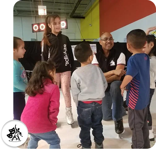 Group enjoying a synthetic ice skating program in Michigan City