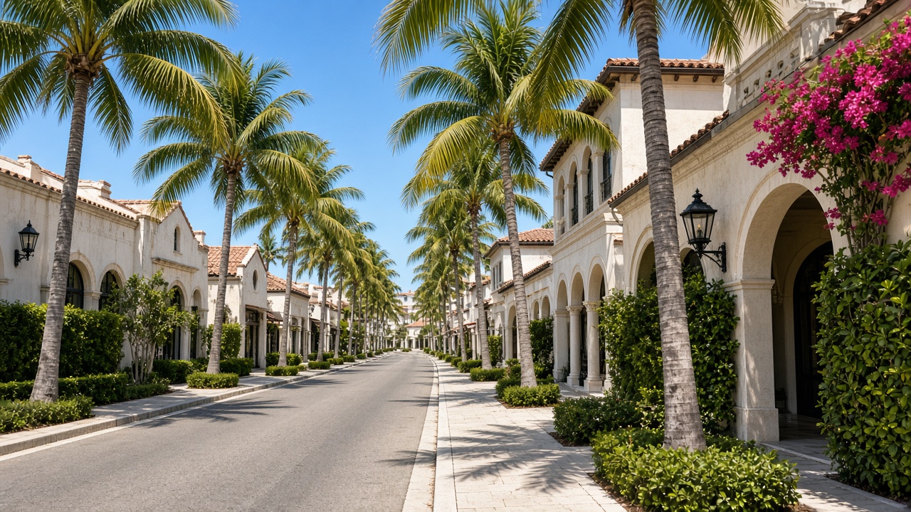 Palm Beach palm-lined street
